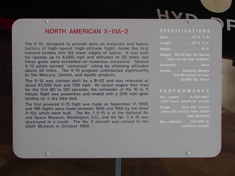 Sign by the X-15 at the Air Force Museum.