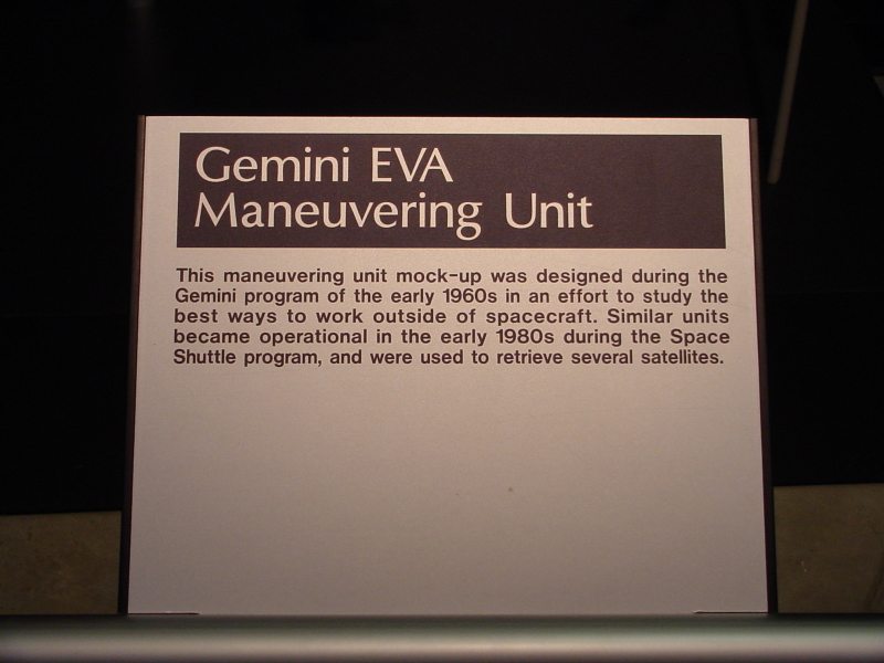 Sign accompanying Gemini Astronaut Maneuvering Unit at Air Force Museum