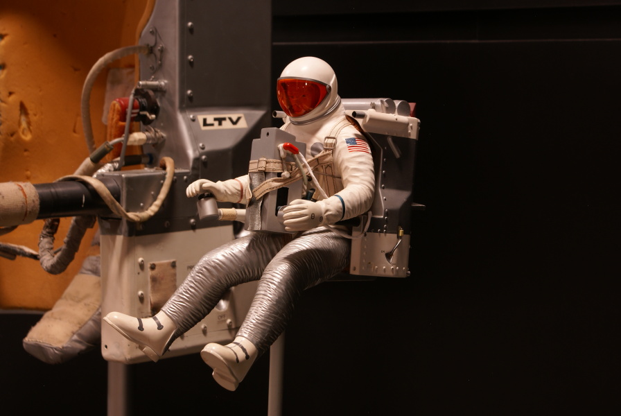 Model of astronaut wearing Gemini Astronaut Maneuvering Unit at Air Force Museum